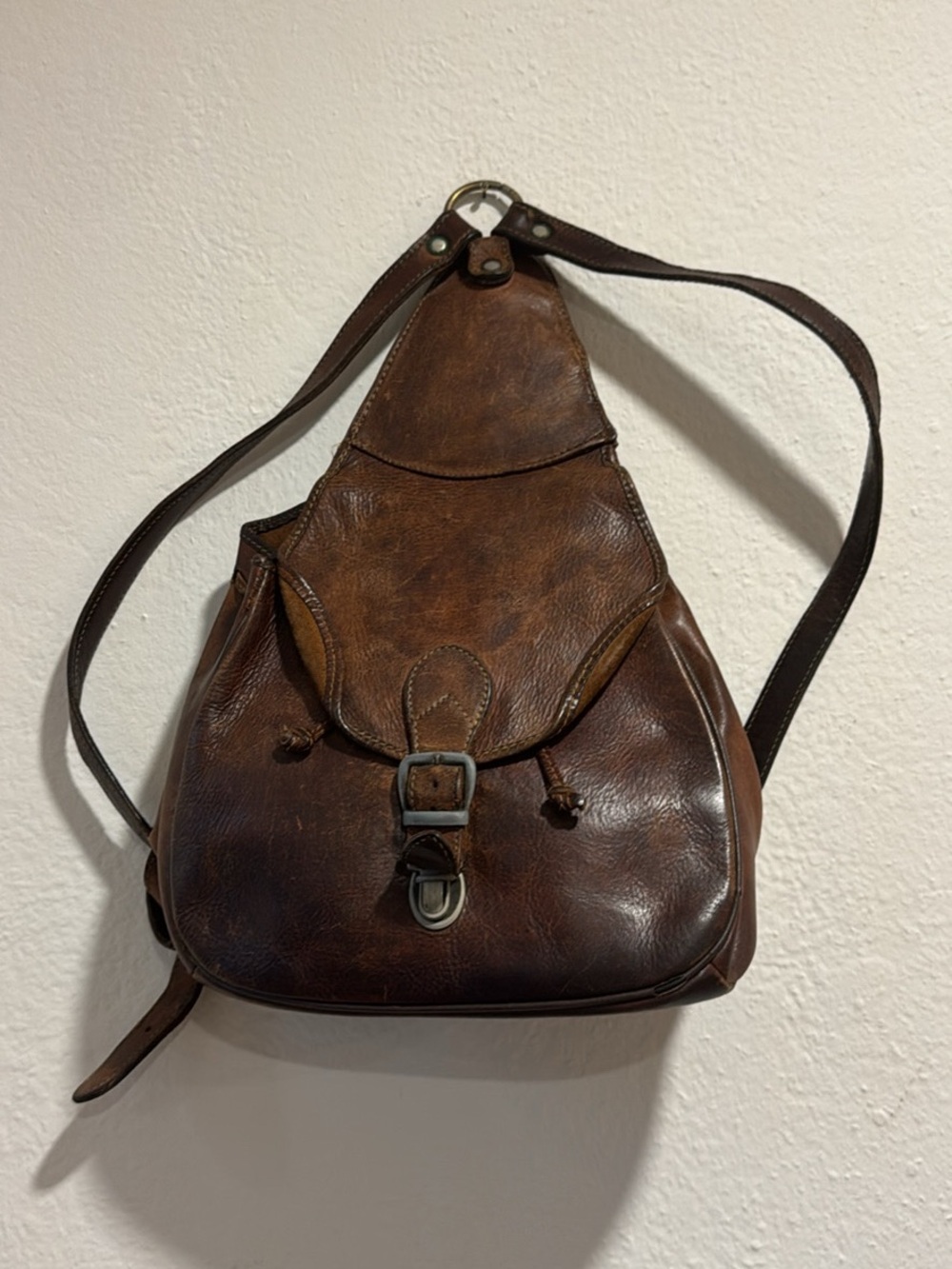 Parisian real vintage leather Classic Brown Leather Sling Backpack